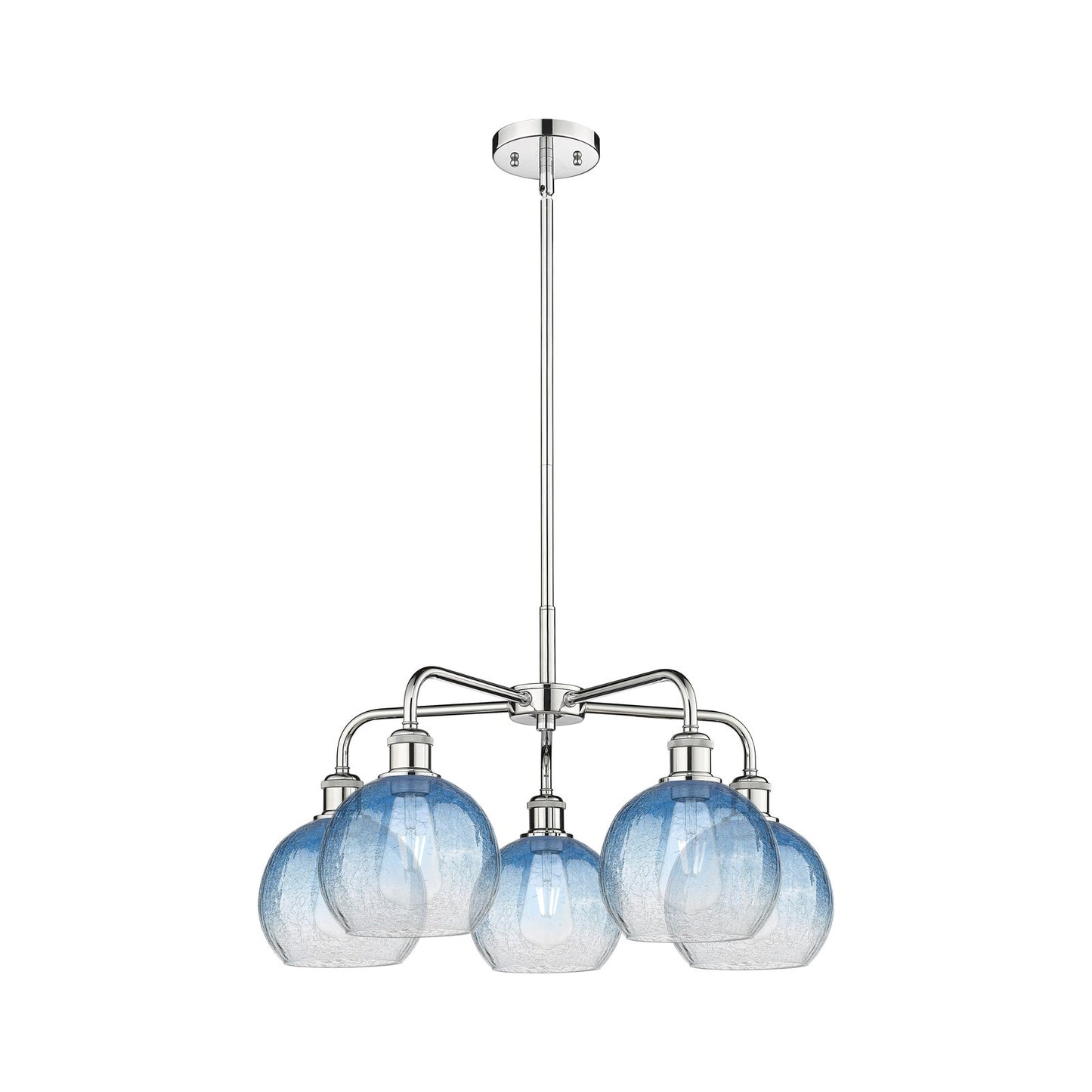 Innovations Brookhaven Globe 26in 5-Light Chandelier | Industrial Polished Chrome and Sapphire Blue Glass | Kitchen Island & | Model 516-5CR-PC-G483-8SB