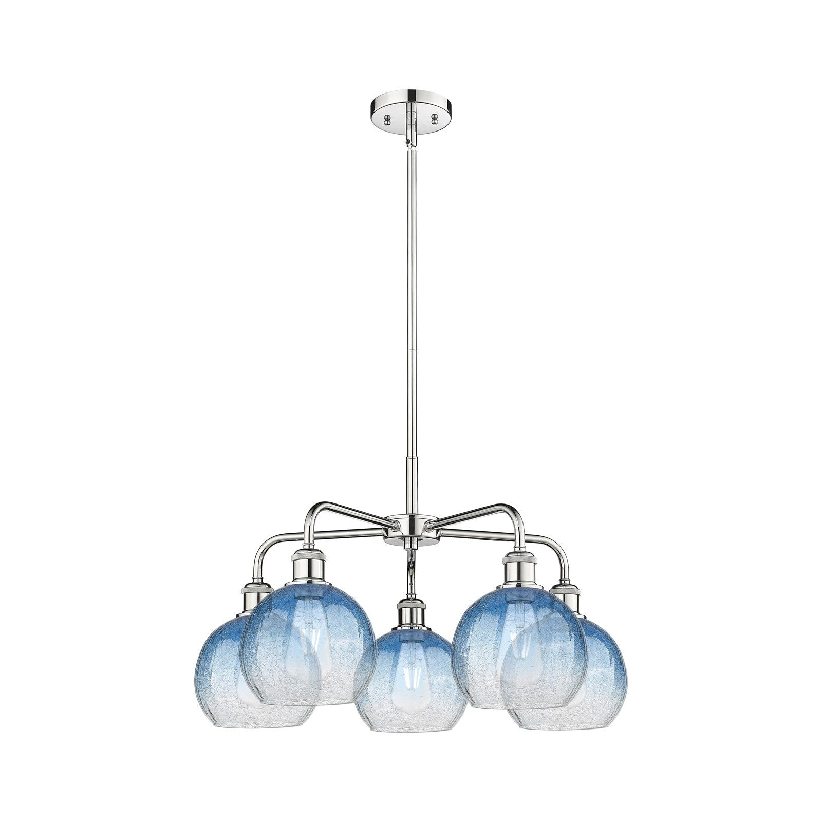 Innovations Brookhaven Globe 26in 5-Light Chandelier | Industrial Polished Chrome and Sapphire Blue Glass | Kitchen Island & | Model 516-5CR-PC-G483-8SB