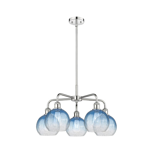Innovations Brookhaven Globe 26in 5-Light Chandelier | Industrial Polished Chrome and Sapphire Blue Glass | Kitchen Island & | Model 516-5CR-PC-G483-8SB