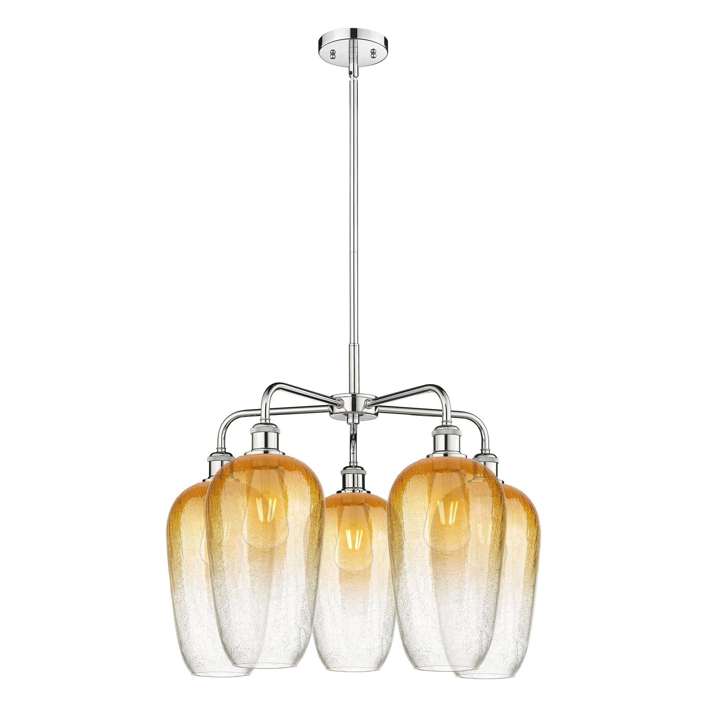 Innovations Brookhaven Flute 26in 5-Light Chandelier | Industrial Polished Chrome Steel and Amber Glass | Dining Room & Living | Model 516-5CR-PC-G484-7AM