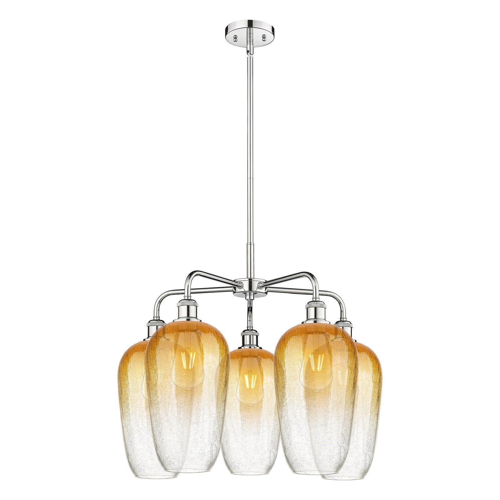 Innovations Brookhaven Flute 26in 5-Light Chandelier | Industrial Polished Chrome Steel and Amber Glass | Dining Room & Living | Model 516-5CR-PC-G484-7AM