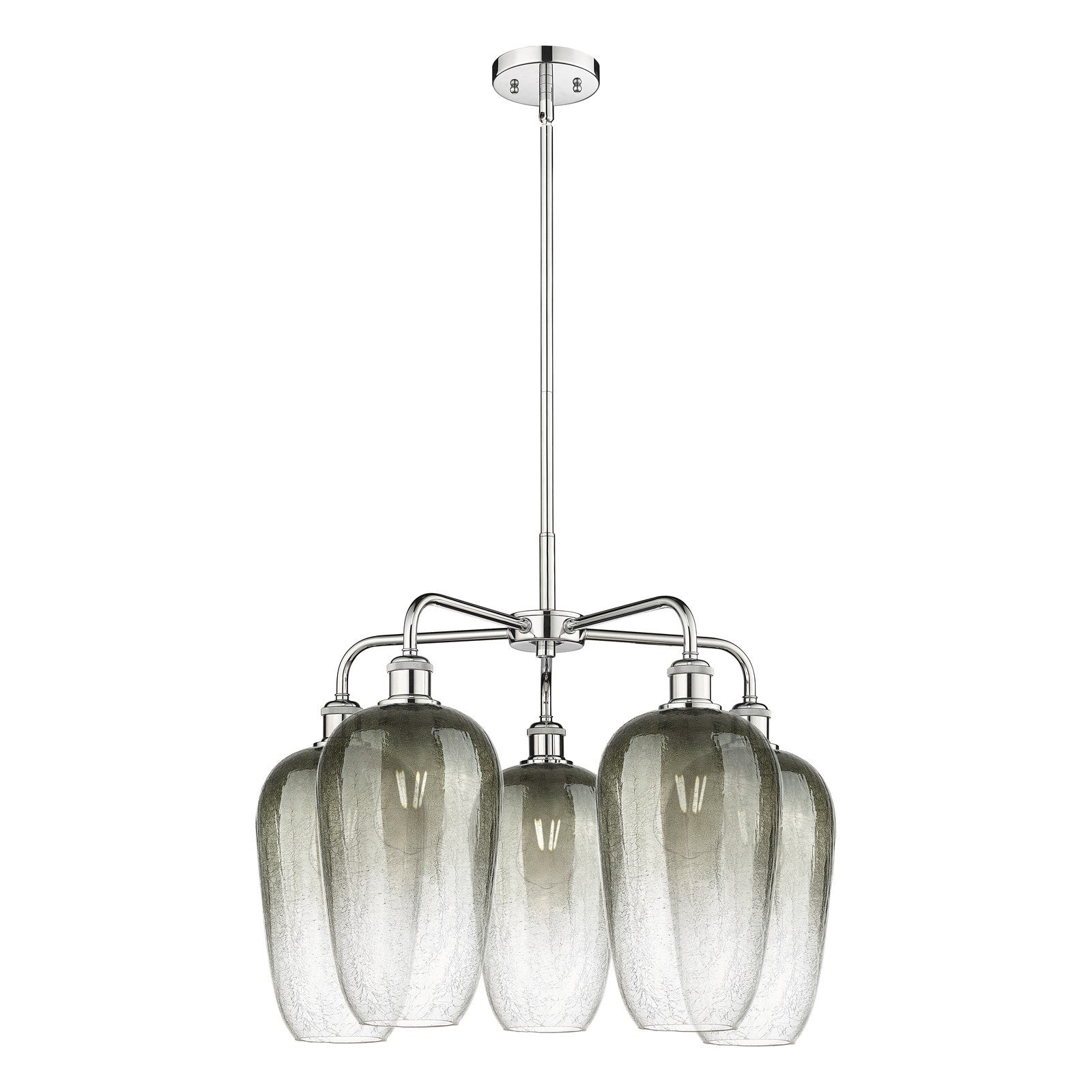 Innovations Brookhaven Flute 26in 5-Light Chandelier | Industrial Polished Chrome and Slate Glass | Living & Dining Room | Model 516-5CR-PC-G484-7SL