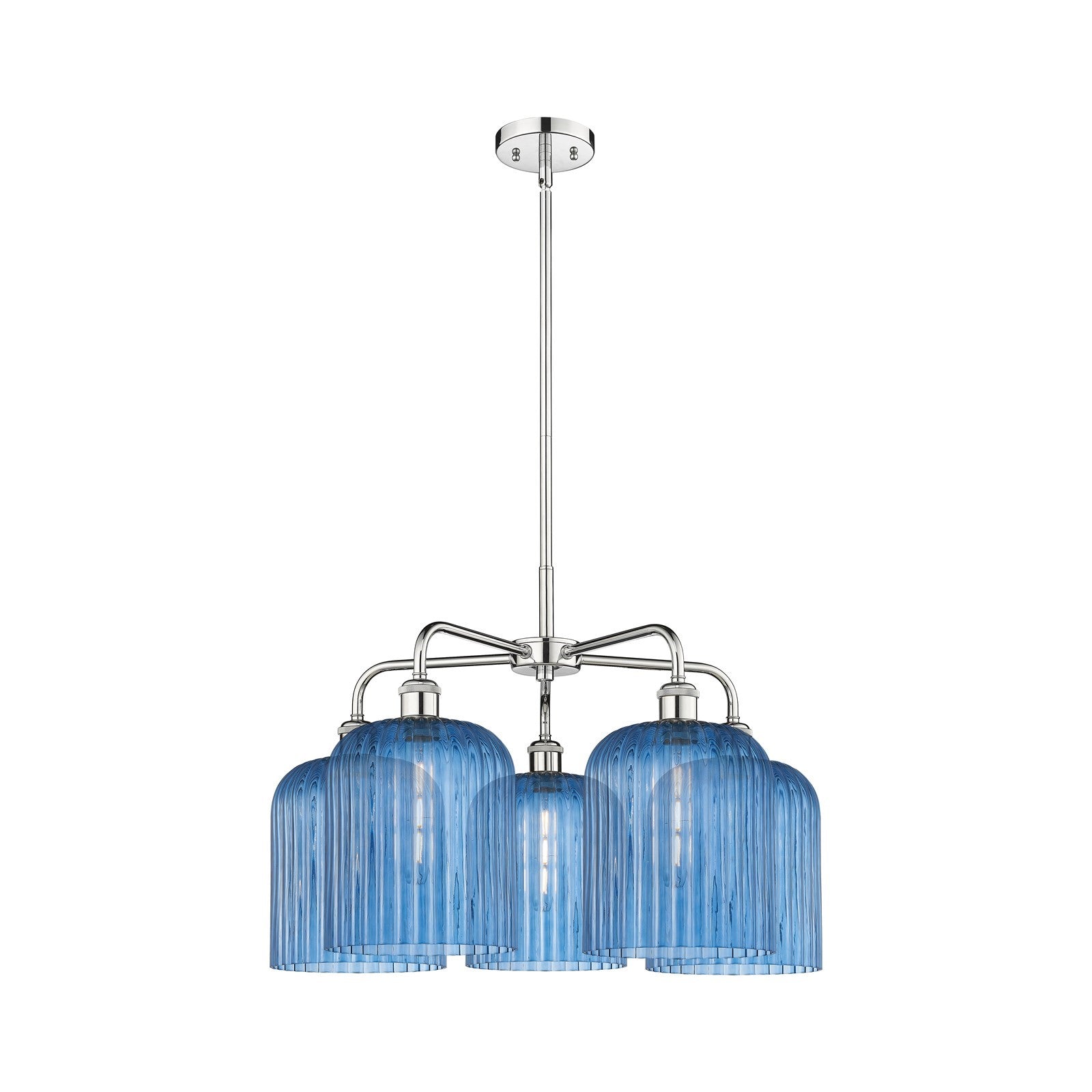 Innovations Bridal Veil 23in 5-Light Chandelier | Art Nouveau Polished Chrome Steel and Princess Blue Ribbed Glass | Dining | Model 516-5CR-PC-G559-8BL