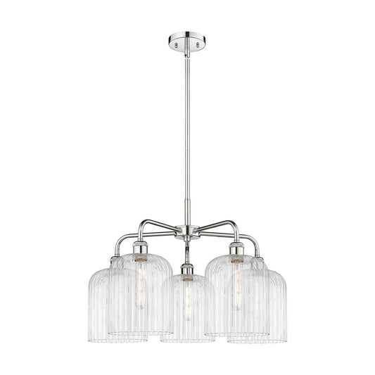 Innovations Bridal Veil 23in 5-Light Chandelier | Art Nouveau Polished Chrome Steel and Clear Ribbed Glass | Dining Room & | Model 516-5CR-PC-G559-8CL