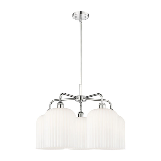 Innovations Bridal Veil 23in 5-Light Chandelier | Art Nouveau Polished Chrome and Gloss White Ribbed Glass | Dining Room & | Model 516-5CR-PC-G559-8GWH
