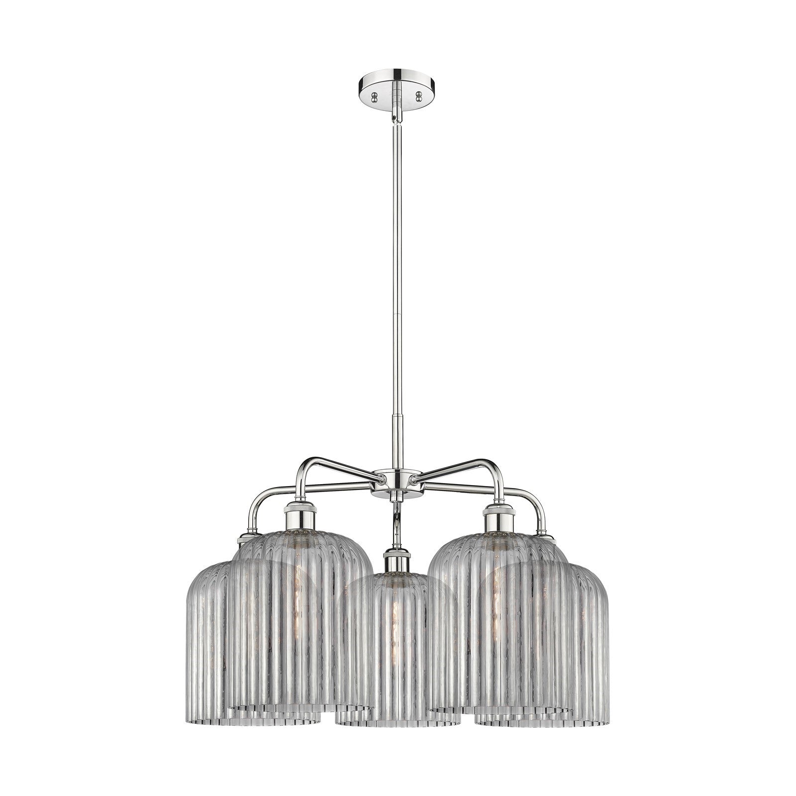Innovations Bridal Veil 23in 5-Light Chandelier | Art Nouveau Polished Chrome and Light Smoke Ribbed Glass | Dining Room & | Model 516-5CR-PC-G559-8SM