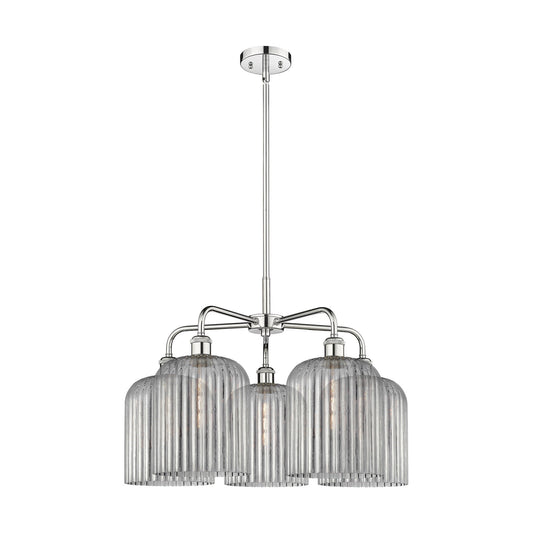 Innovations Bridal Veil 23in 5-Light Chandelier | Art Nouveau Polished Chrome and Light Smoke Ribbed Glass | Dining Room & | Model 516-5CR-PC-G559-8SM