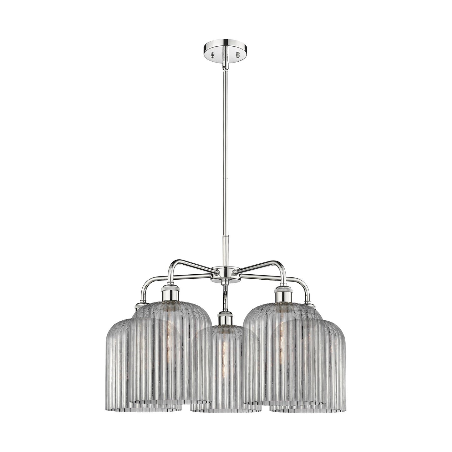 Innovations Bridal Veil 23in 5-Light Chandelier | Art Nouveau Polished Chrome and Light Smoke Ribbed Glass | Dining Room & | Model 516-5CR-PC-G559-8SM