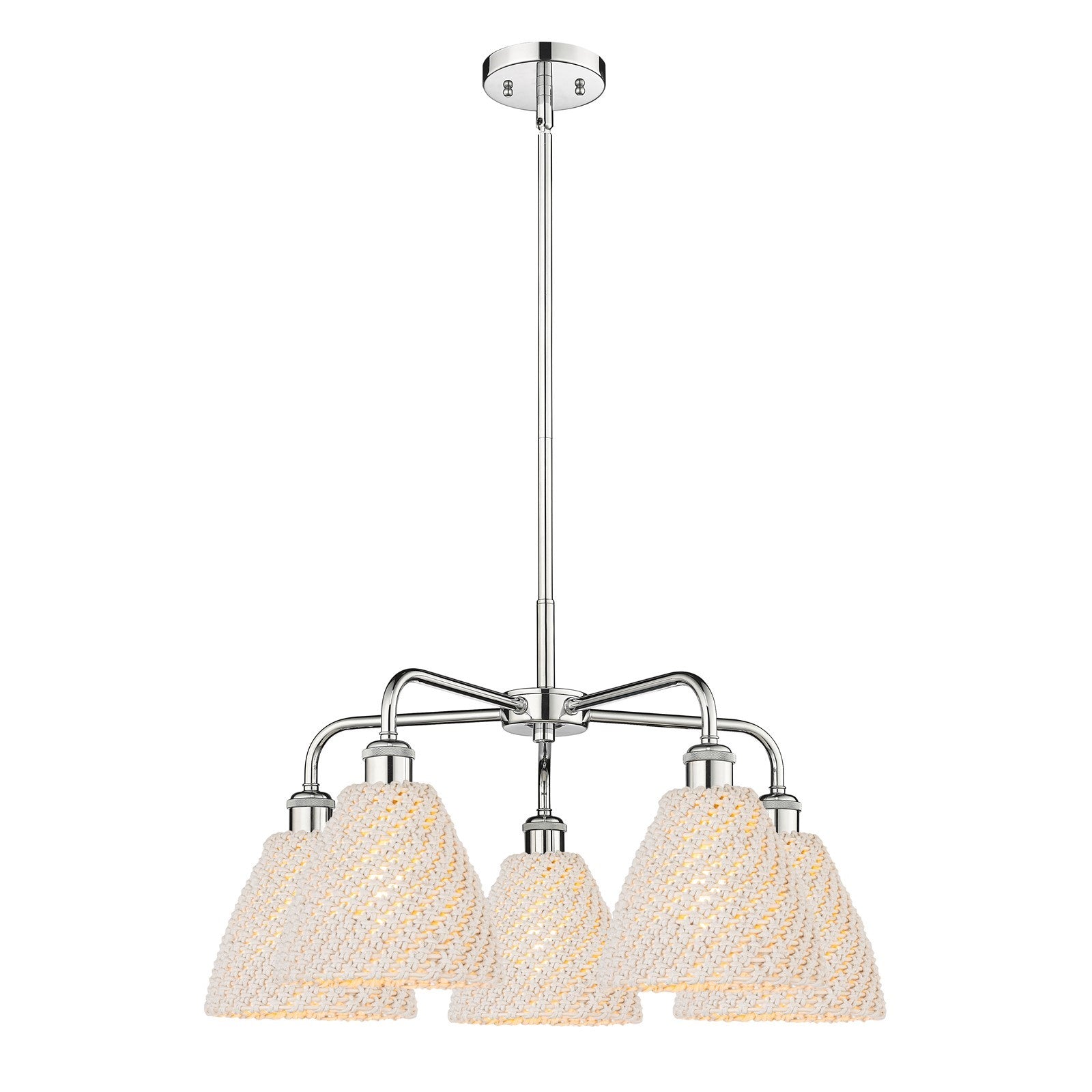 Innovations Bristol Natural 26in 5-Light Chandelier | Industrial Polished Chrome and Natural Fiber Shade | Damp Rated Dining | Model 516-5CR-PC-NBD-75-NAT