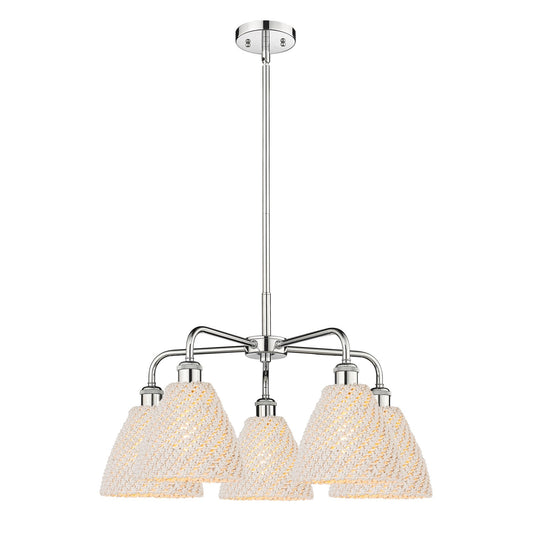 Innovations Bristol Natural 26in 5-Light Chandelier | Industrial Polished Chrome and Natural Fiber Shade | Damp Rated Dining | Model 516-5CR-PC-NBD-75-NAT