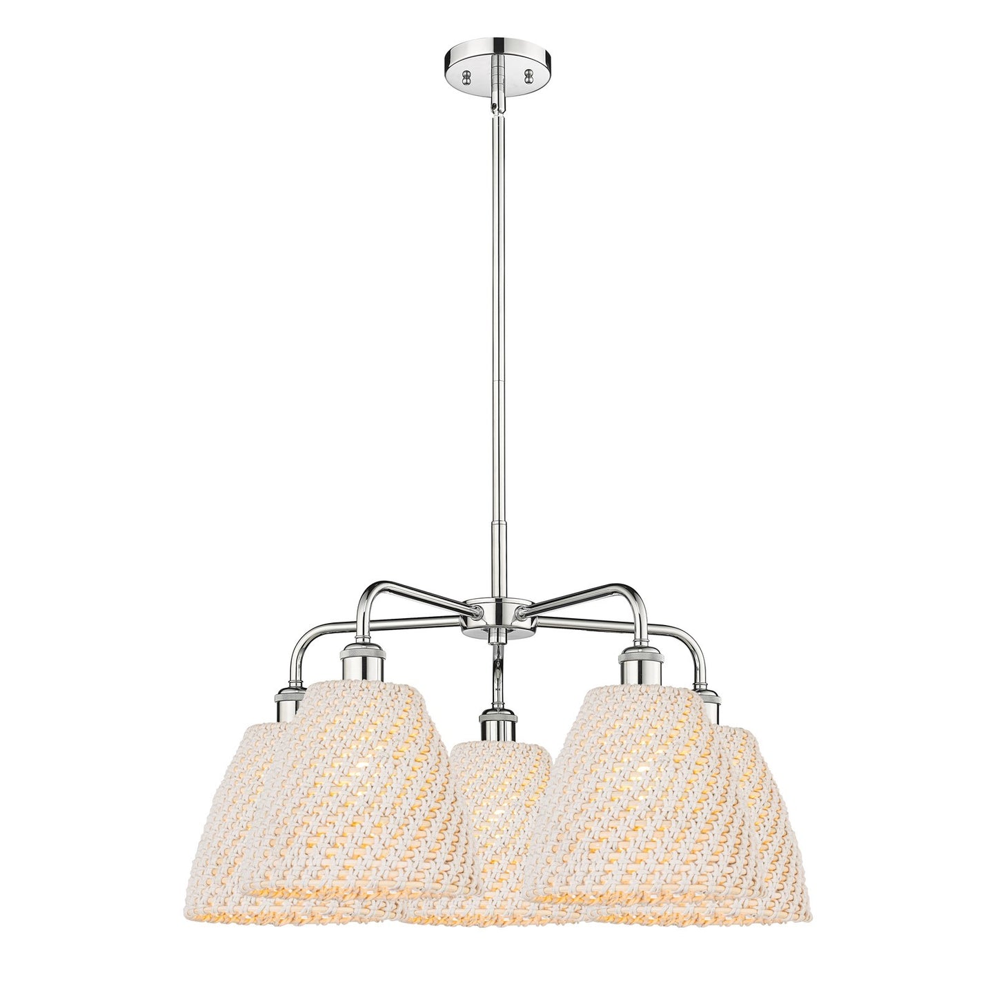 Innovations Bristol Natural 28in 5-Light Chandelier | Industrial Modern Contempo Polished Chrome and Natural Fiber Dome | Model 516-5CR-PC-NBD-9-NAT