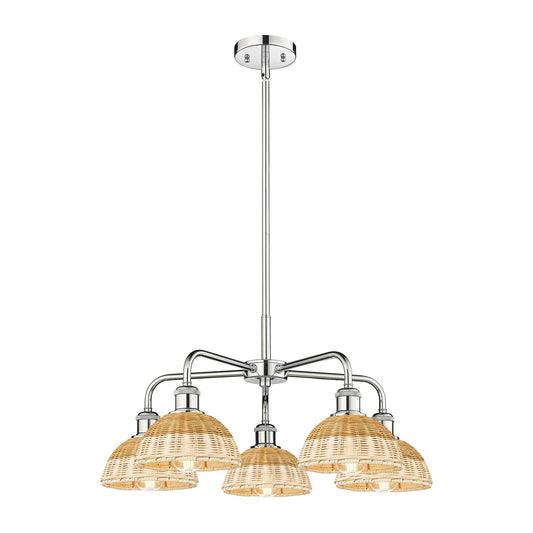 Innovations Bristol Natural II 26in 5-Light Chandelier | Industrial Polished Chrome and Natural Fiber Shade | Living Room & | Model 516-5CR-PC-NBD2-75-NAT
