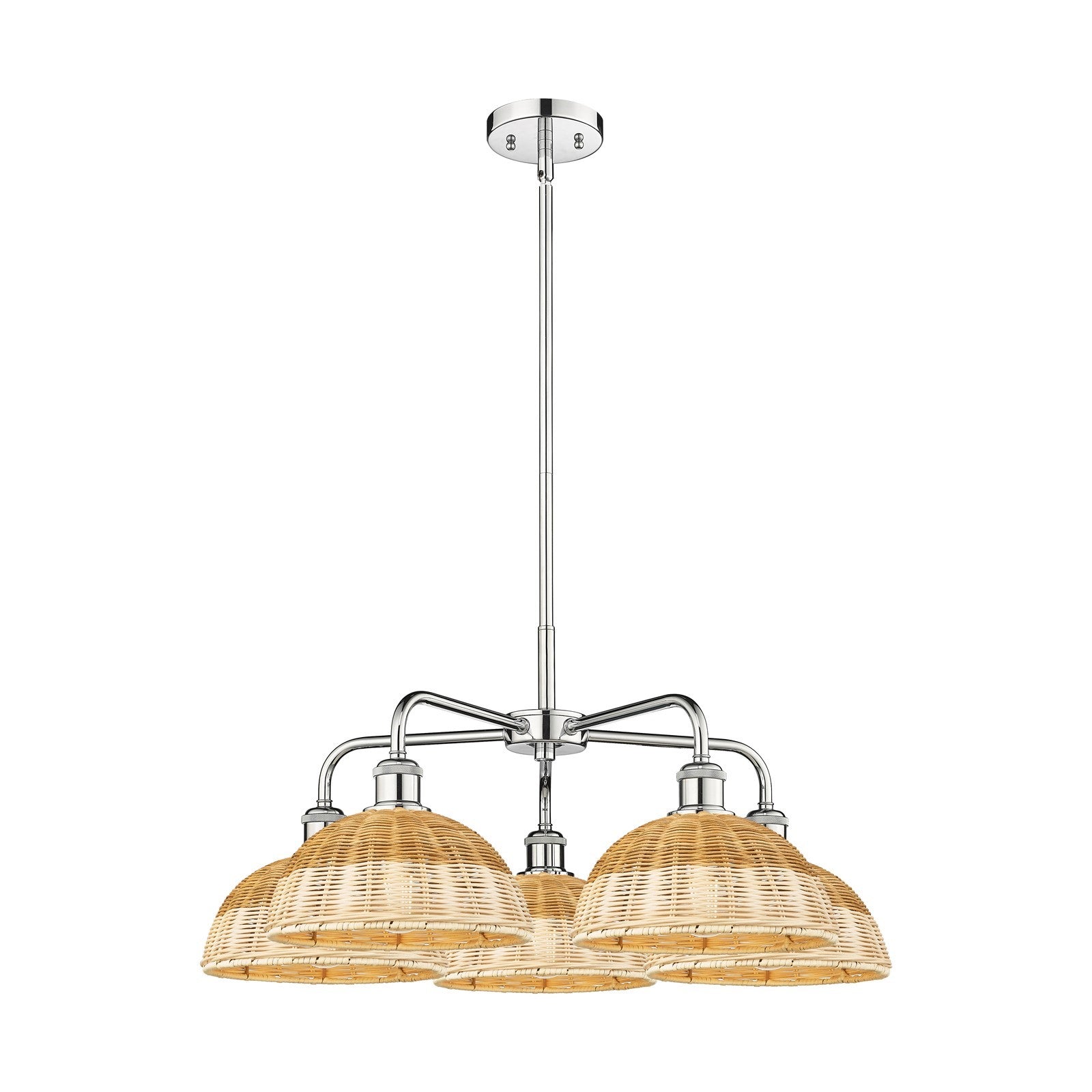 Innovations Bristol Natural II 28in 5-Light Chandelier | Industrial Polished Chrome and Natural Fiber Dome Shade | Model 516-5CR-PC-NBD2-9-NAT