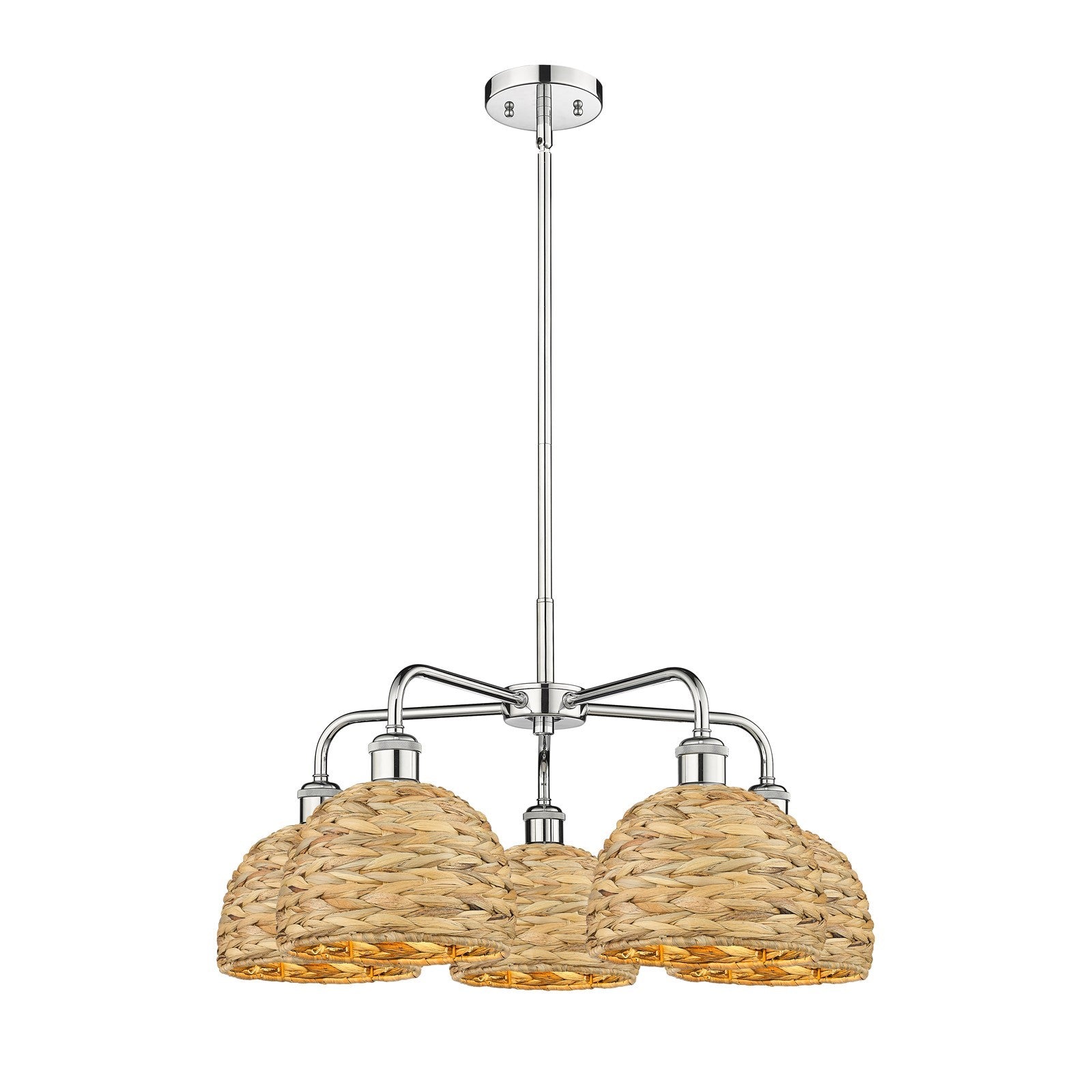 Innovations Woven Rattan 27in 5-Light Chandelier | Industrial Polished Chrome and Natural Rattan | Dining Room & Living Room | Model 516-5CR-PC-RBD-8-NAT