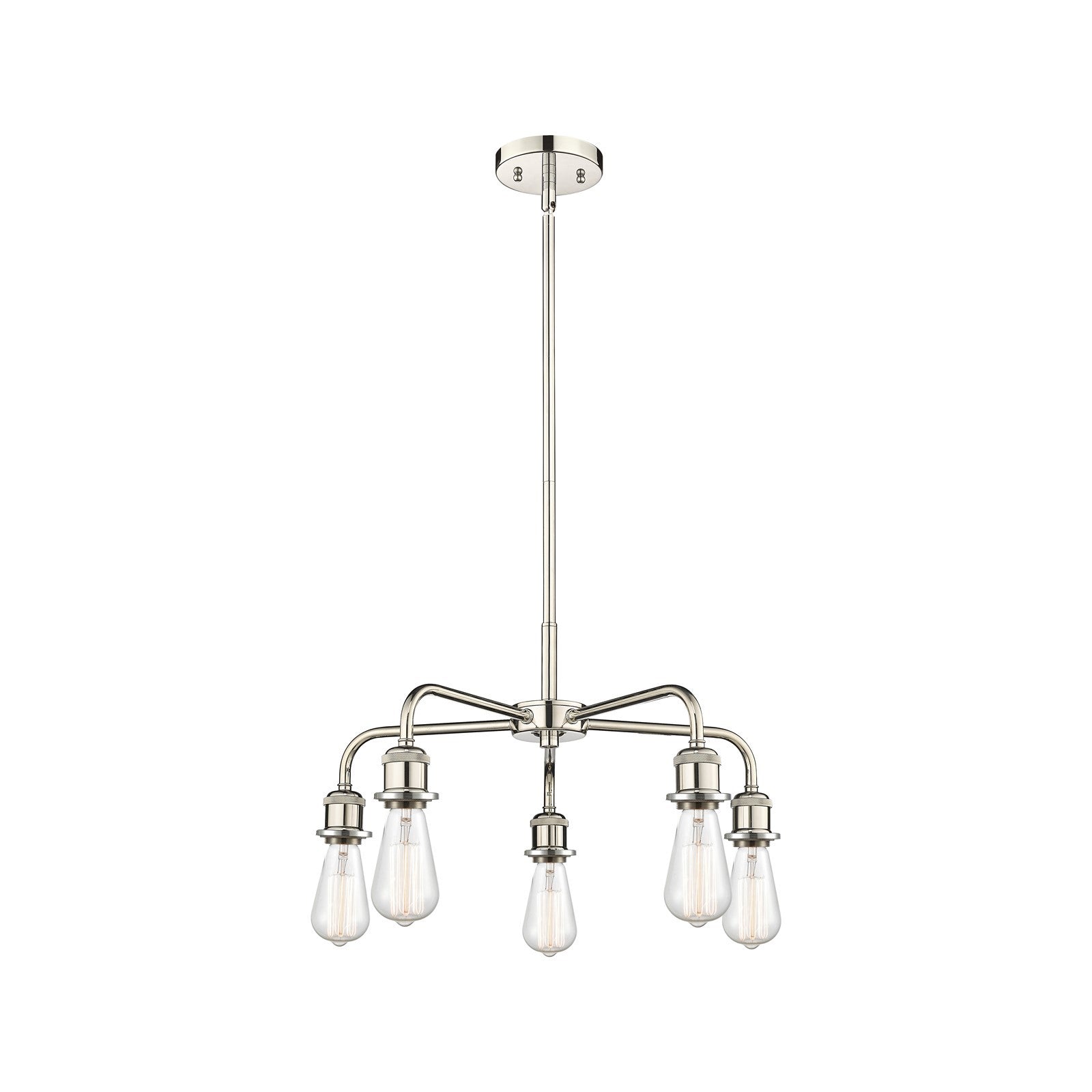 Innovations Ballston 18in 5-Light Chandelier | Industrial Polished Nickel Steel and Cast Brass | Damp-Rated Kitchen & Dining Room | 18 | Model 516-5CR-PN