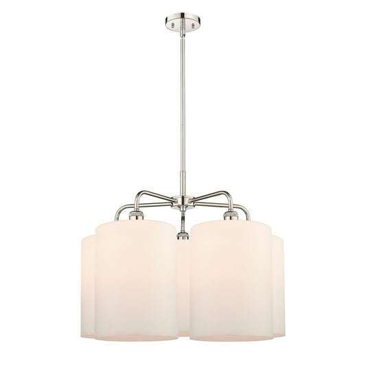 Innovations Cobbleskill 28in 5-Light Chandelier | Industrial Polished Nickel and Matte White Glass | Dining Room & Living Room | Model 516-5CR-PN-G111-L