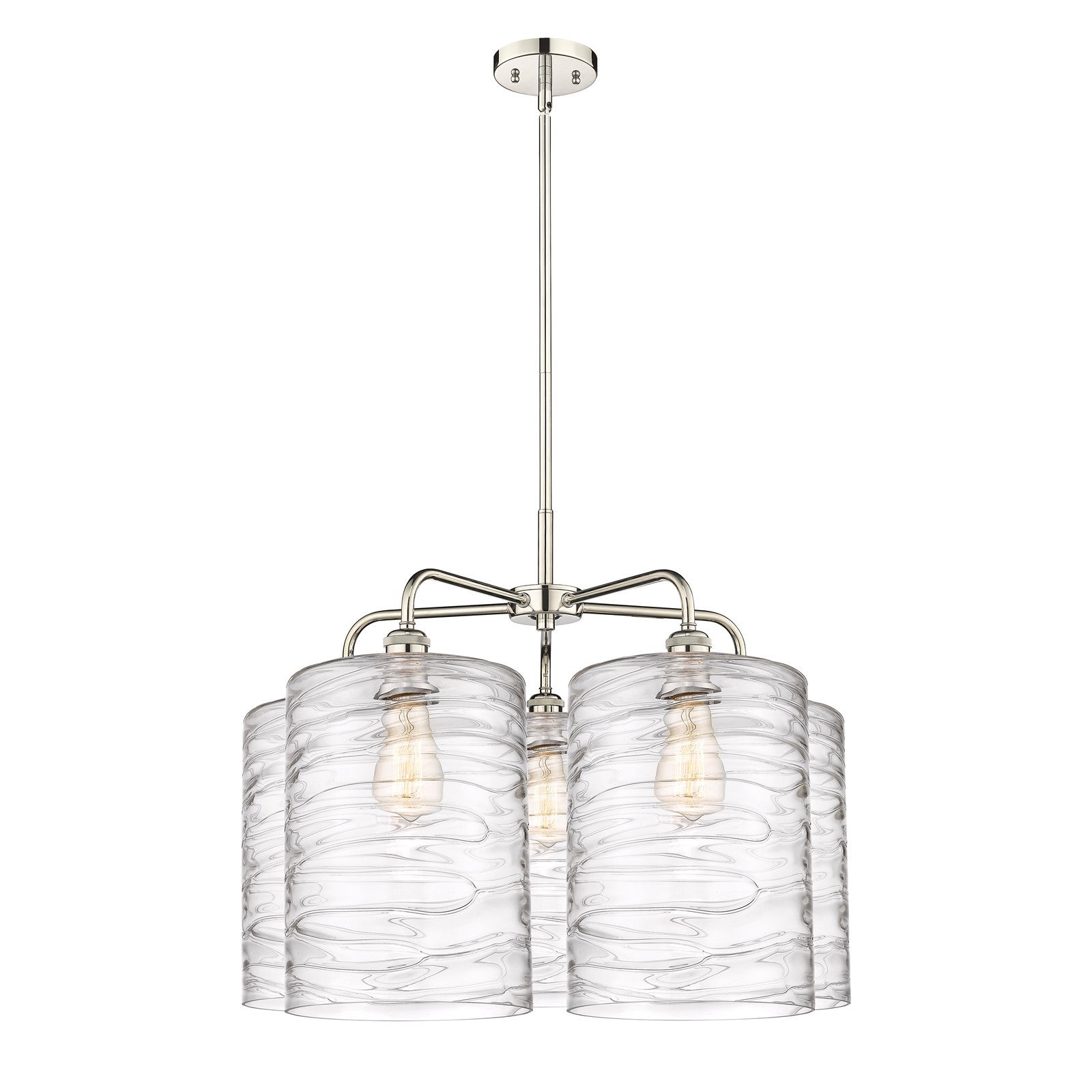 Innovations Cobbleskill 28in 5-Light Chandelier | Industrial Polished Nickel and Clear Deco Swirl Glass | Dining Room & Living | Model 516-5CR-PN-G1113-L
