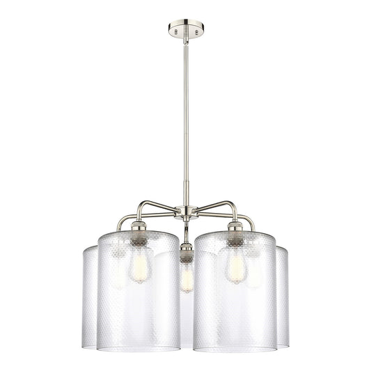Innovations Cobbleskill 28in 5-Light Chandelier | Industrial Polished Nickel Steel and Clear Glass | Dining Room & Living Room | Model 516-5CR-PN-G112-L