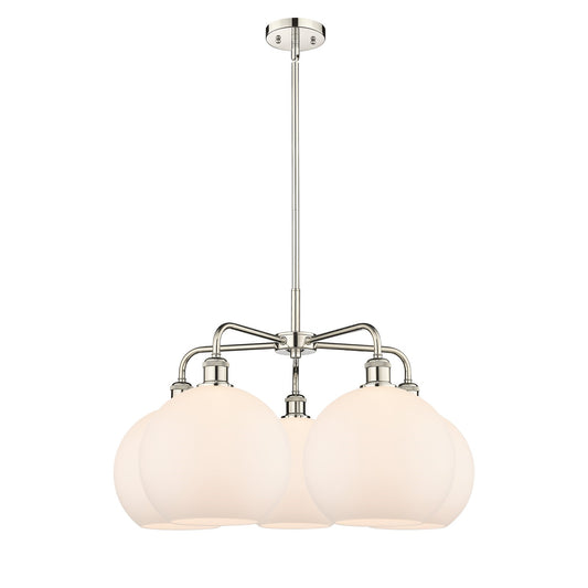 Innovations Athens 28in 5-Light Chandelier | Industrial Polished Nickel and Matte White Glass | Dining Room & Living Room | 28 | Model 516-5CR-PN-G121-10