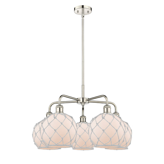 Innovations Farmhouse Rope 27in 5-Light Chandelier | Industrial Polished Nickel and White Glass with Rope | Dining Room & | Model 516-5CR-PN-G121-8RW