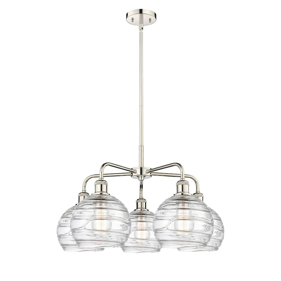 Innovations Athens Swirl 26in 5-Light Chandelier | Industrial Polished Nickel Steel and Clear Deco Swirl Glass | Dining Room & | Model 516-5CR-PN-G1213-8