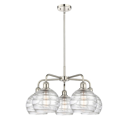 Innovations Athens Deco Swirl 27in 5-Light Chandelier | Industrial Polished Nickel and Clear Deco Swirl Glass | Kitchen | Model 516-5CR-PN-G1213-8CL