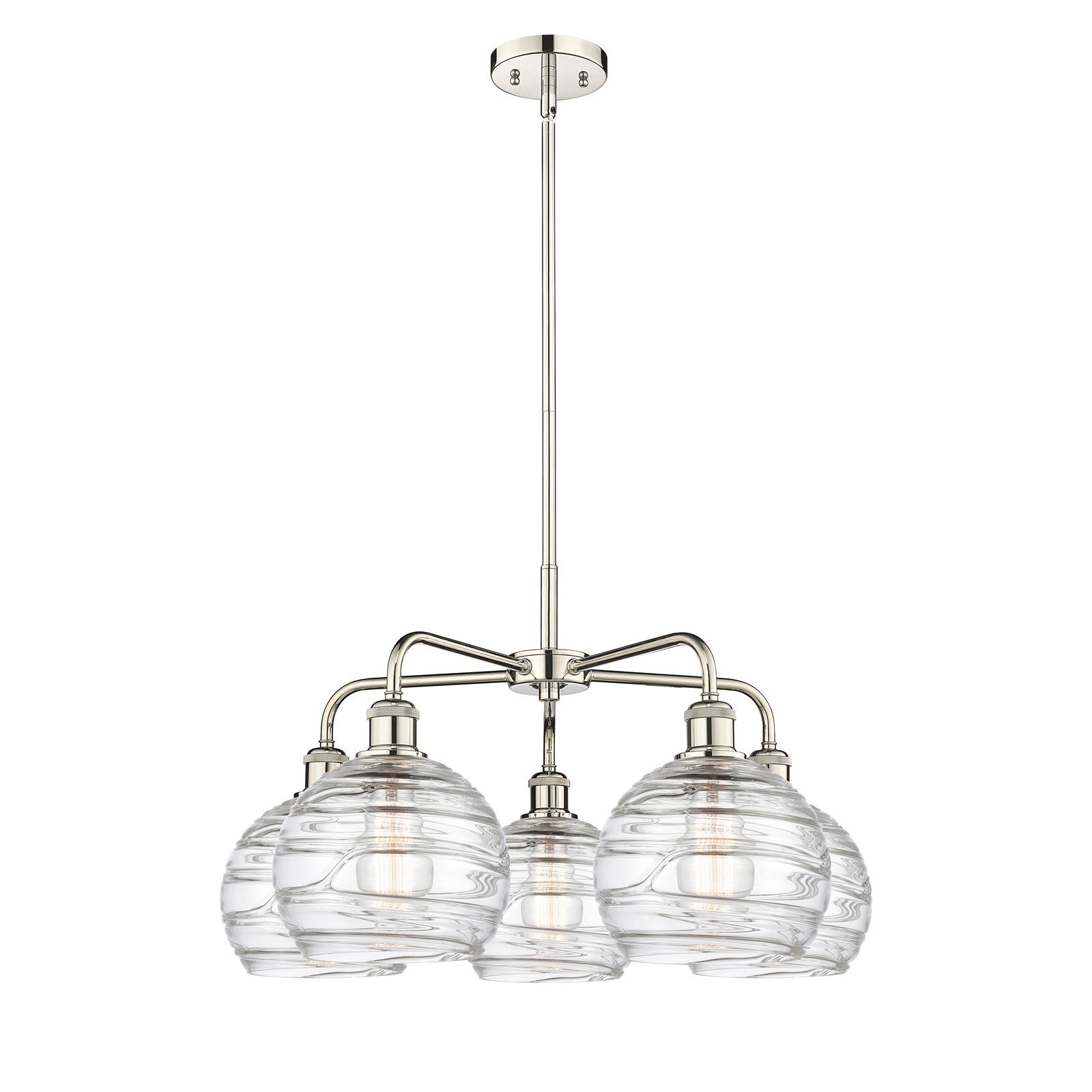 Innovations Athens Deco Swirl 27in 5-Light Chandelier | Industrial Polished Nickel and Clear Deco Swirl Glass | Kitchen | Model 516-5CR-PN-G1213-8CL