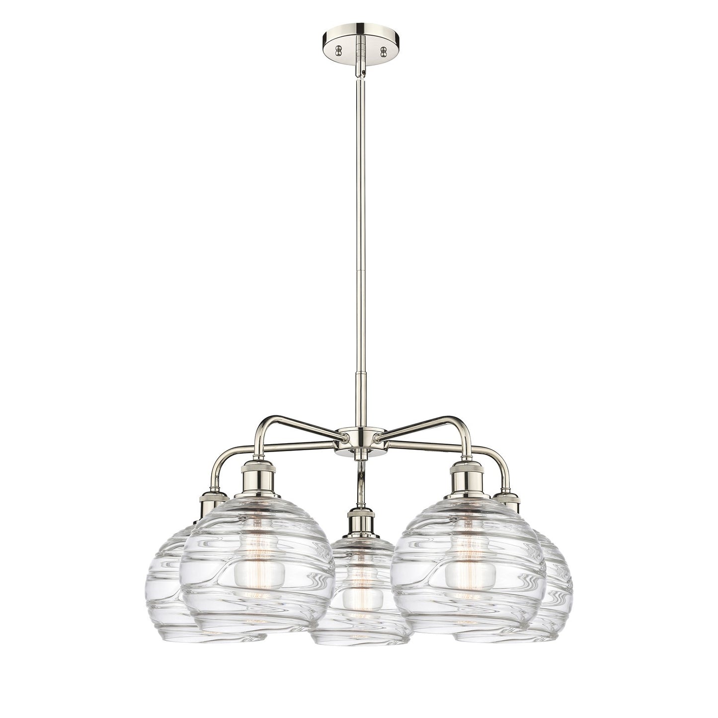 Innovations Athens Deco Swirl 27in 5-Light Chandelier | Industrial Polished Nickel and Clear Deco Swirl Glass | Kitchen | Model 516-5CR-PN-G1213-8CL
