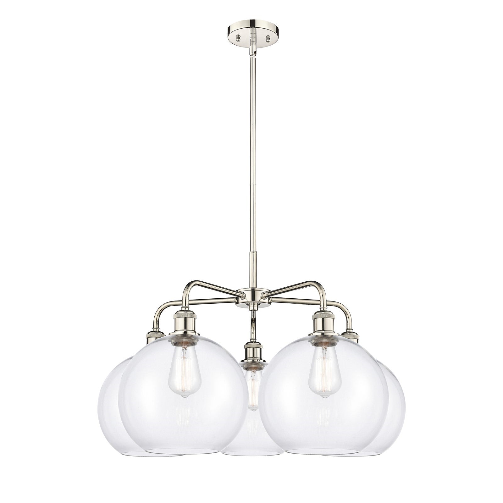 Innovations Athens 28in 5-Light Chandelier | Industrial Polished Nickel and Clear Glass | Dining Room & Living Room | 28 x 28 x | Model 516-5CR-PN-G122-10