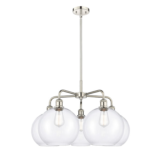 Innovations Athens 28in 5-Light Chandelier | Industrial Polished Nickel and Clear Glass | Dining Room & Living Room | 28 x 28 x | Model 516-5CR-PN-G122-10