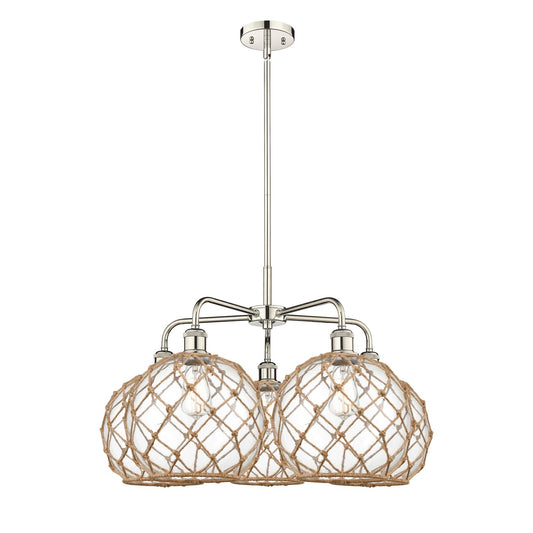 Innovations Farmhouse Rope 29in 5-Light Chandelier | Industrial Polished Nickel and Clear Glass | Kitchen Island & Dining | Model 516-5CR-PN-G122-10RB