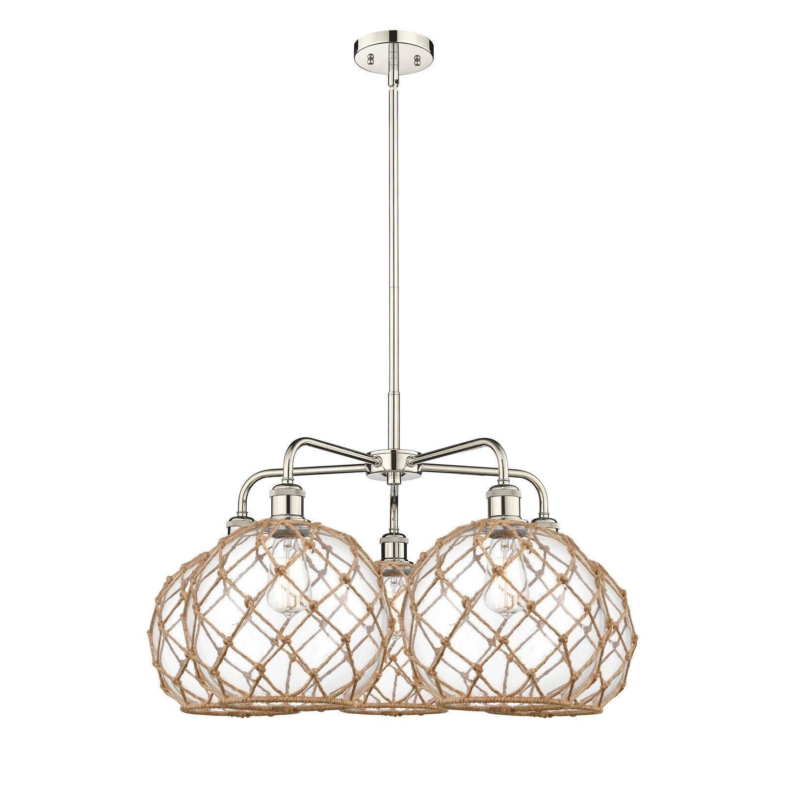 Innovations Farmhouse Rope 29in 5-Light Chandelier | Industrial Polished Nickel and Clear Glass | Kitchen Island & Dining | Model 516-5CR-PN-G122-10RB