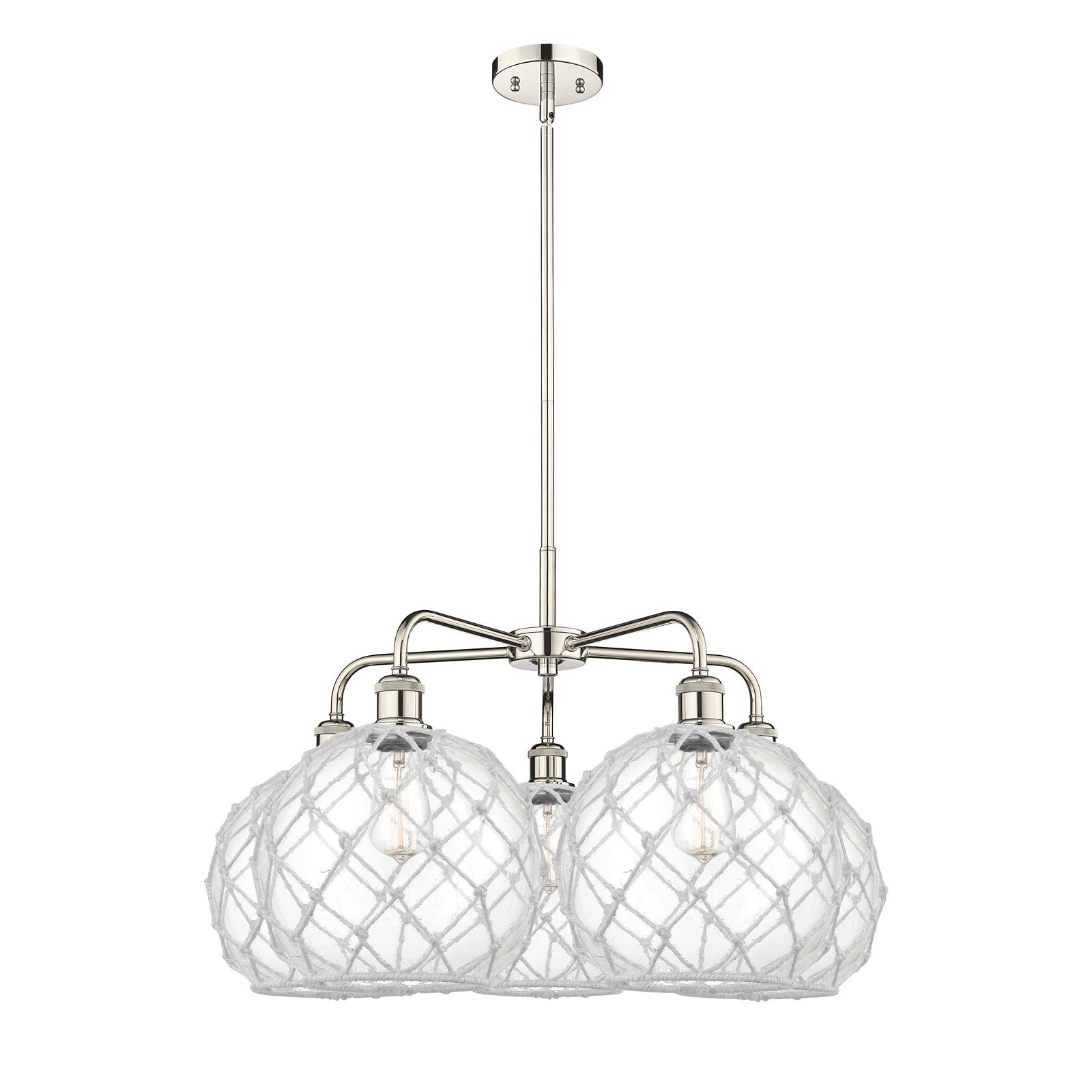 Innovations Farmhouse Rope 29in 5-Light Chandelier | Industrial Polished Nickel and Clear Glass with White Rope | Dining Room | Model 516-5CR-PN-G122-10RW