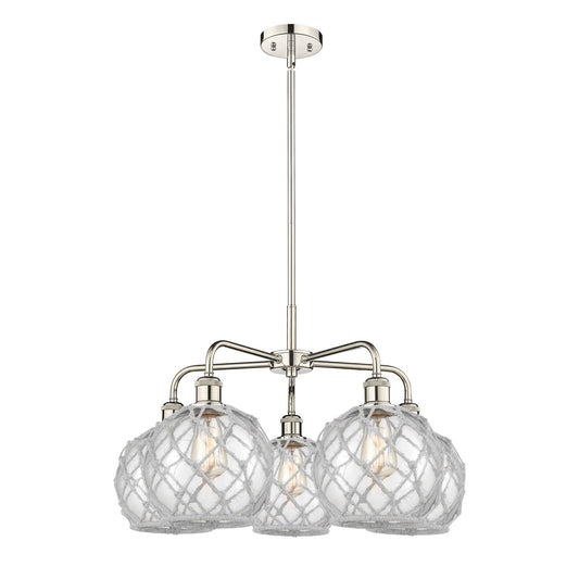 Innovations Farmhouse Rope 27in 5-Light Chandelier | Industrial Polished Nickel and Clear Glass with White Rope | Dining Room | Model 516-5CR-PN-G122-8RW