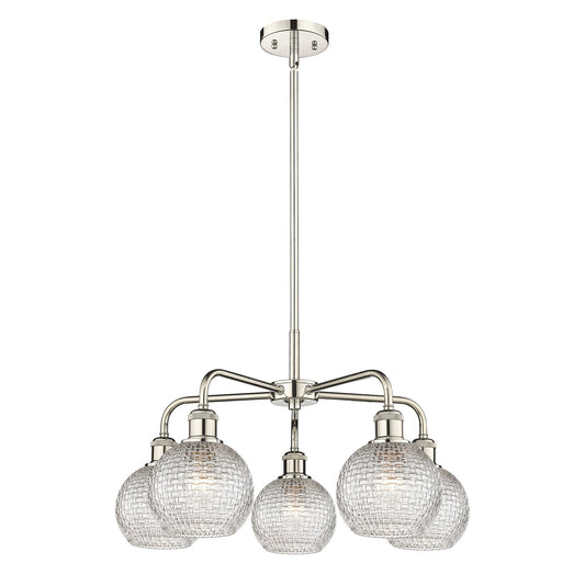 Innovations Athens 24in 5-Light Chandelier | Modern Farmhouse Polished Nickel and Clear Basket Weave Glass | Dining Room & | Model 516-5CR-PN-G122C-6CL