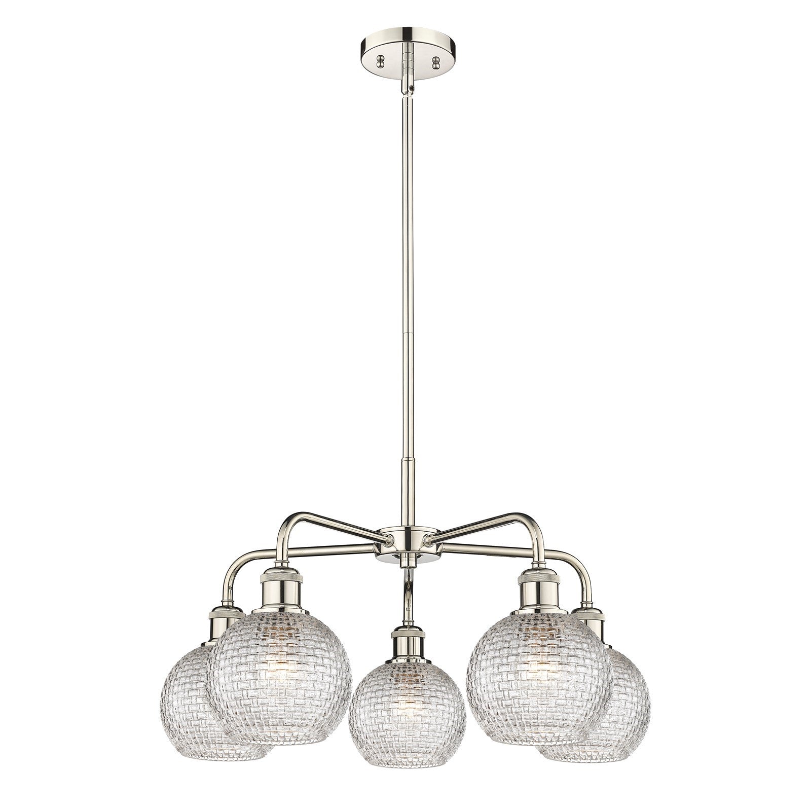 Innovations Athens 24in 5-Light Chandelier | Modern Farmhouse Polished Nickel and Clear Basket Weave Glass | Dining Room & | Model 516-5CR-PN-G122C-6CL