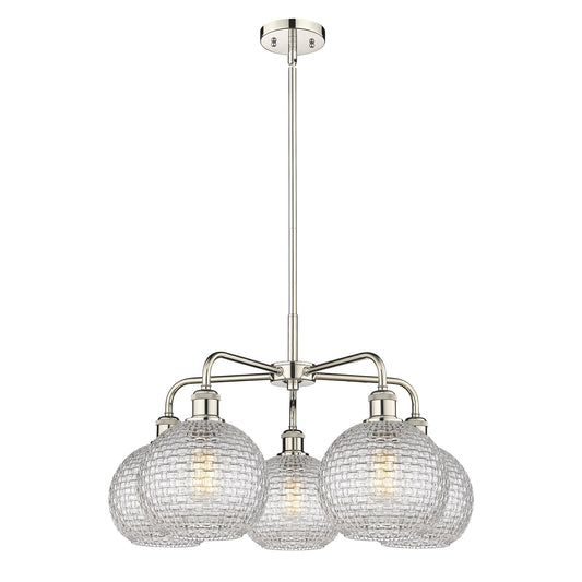 Innovations Athens 26in 5-Light Chandelier | Modern Farmhouse Polished Nickel and Clear Basket Weave Glass | Dining Room & | Model 516-5CR-PN-G122C-8CL