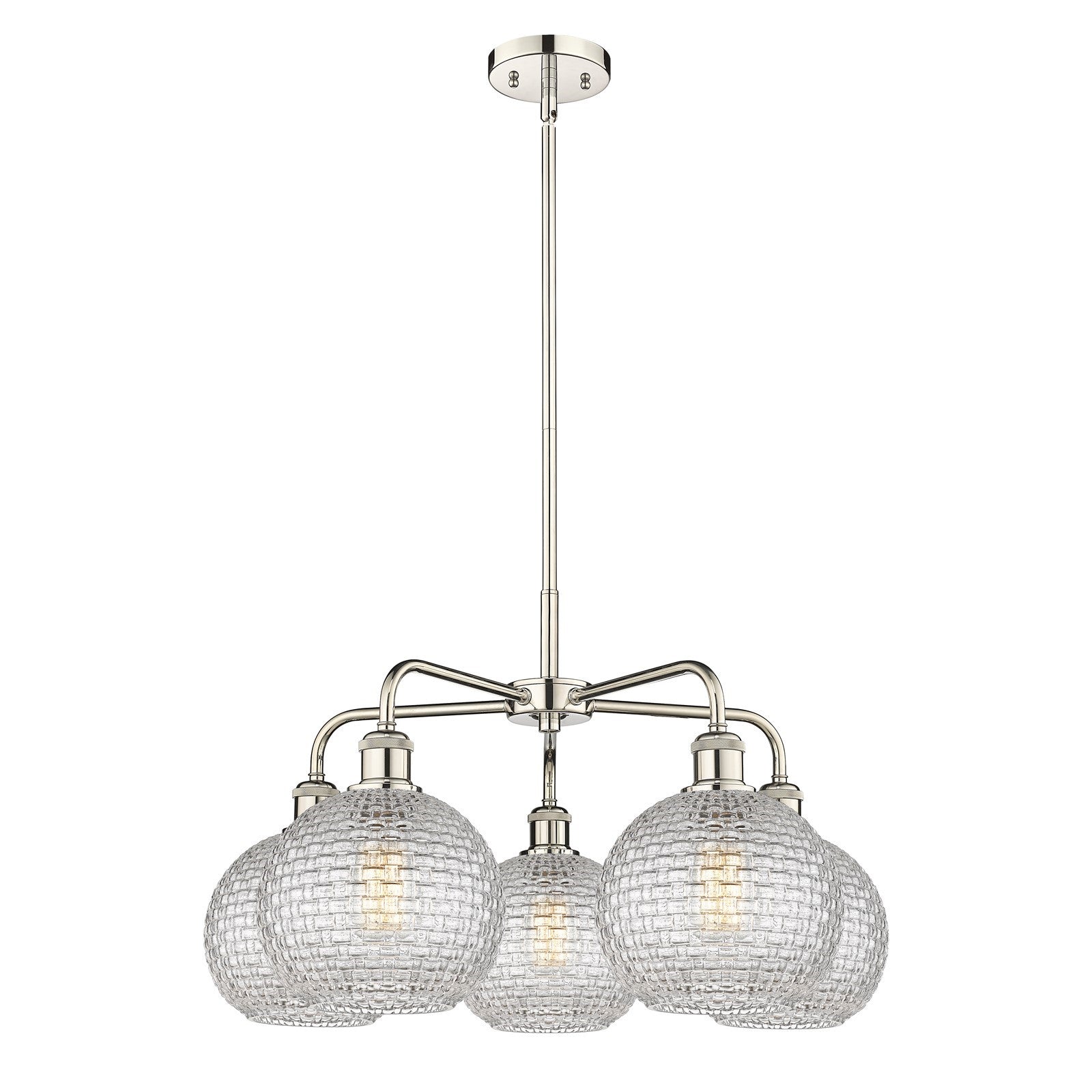 Innovations Athens 26in 5-Light Chandelier | Modern Farmhouse Polished Nickel and Clear Basket Weave Glass | Dining Room & | Model 516-5CR-PN-G122C-8CL