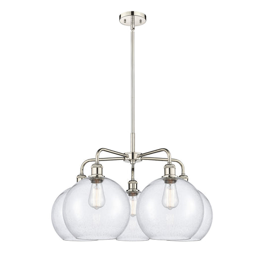 Innovations Athens 28in 5-Light Chandelier | Industrial Polished Nickel and Seedy Glass | Dining Room & Living Room | 28 x 28 x | Model 516-5CR-PN-G124-10