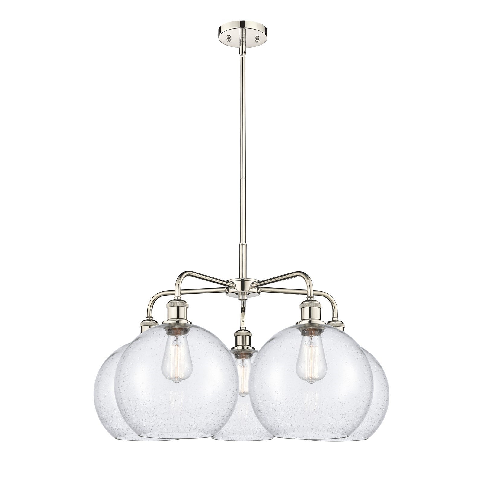 Innovations Athens 28in 5-Light Chandelier | Industrial Polished Nickel and Seedy Glass | Dining Room & Living Room | 28 x 28 x | Model 516-5CR-PN-G124-10