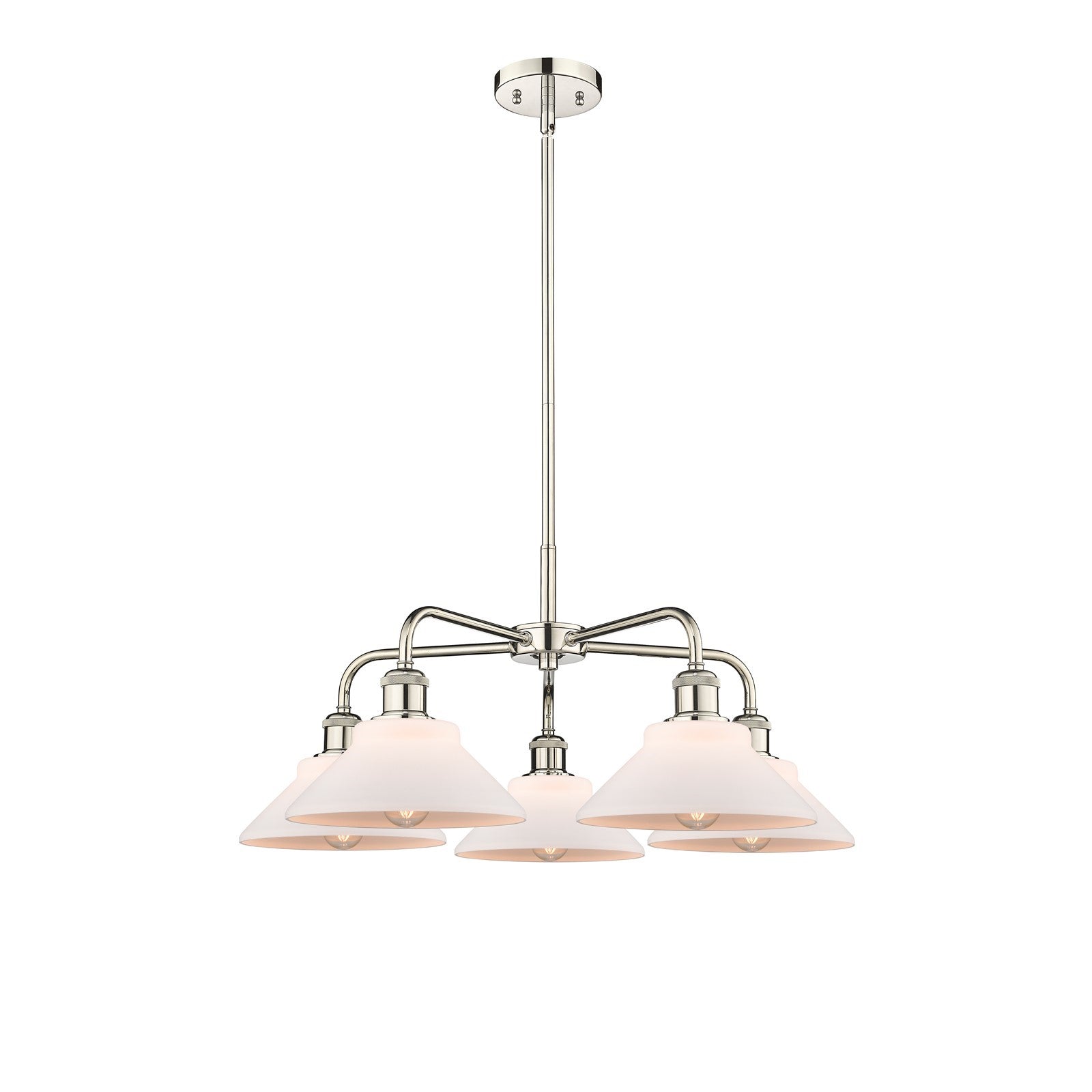 Innovations Orwell 26in 5-Light Chandelier | Industrial Polished Nickel and Matte White Glass | Kitchen Island & Dining Room | Model 516-5CR-PN-G131