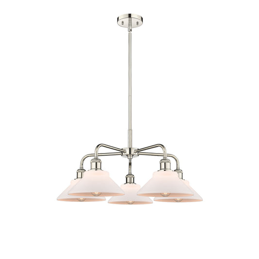 Innovations Orwell 26in 5-Light Chandelier | Industrial Polished Nickel and Matte White Glass | Kitchen Island & Dining Room | Model 516-5CR-PN-G131