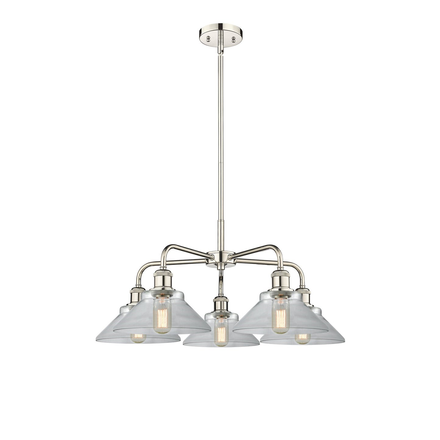 Innovations Orwell 26in 5-Light Chandelier | Industrial Polished Nickel and Clear Glass | Dining Room & Living Room | 26.38 x | Model 516-5CR-PN-G132