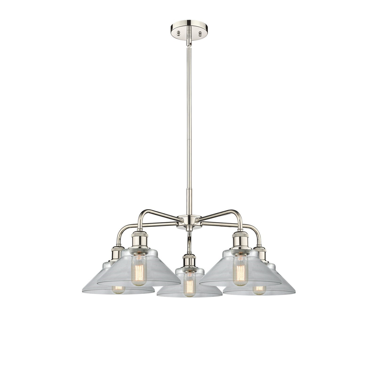Innovations Orwell 26in 5-Light Chandelier | Industrial Polished Nickel and Clear Glass | Dining Room & Living Room | 26.38 x | Model 516-5CR-PN-G132
