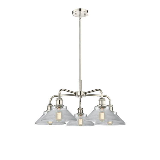 Innovations Orwell 26in 5-Light Chandelier | Industrial Polished Nickel and Clear Glass | Dining Room & Living Room | 26.38 x | Model 516-5CR-PN-G132