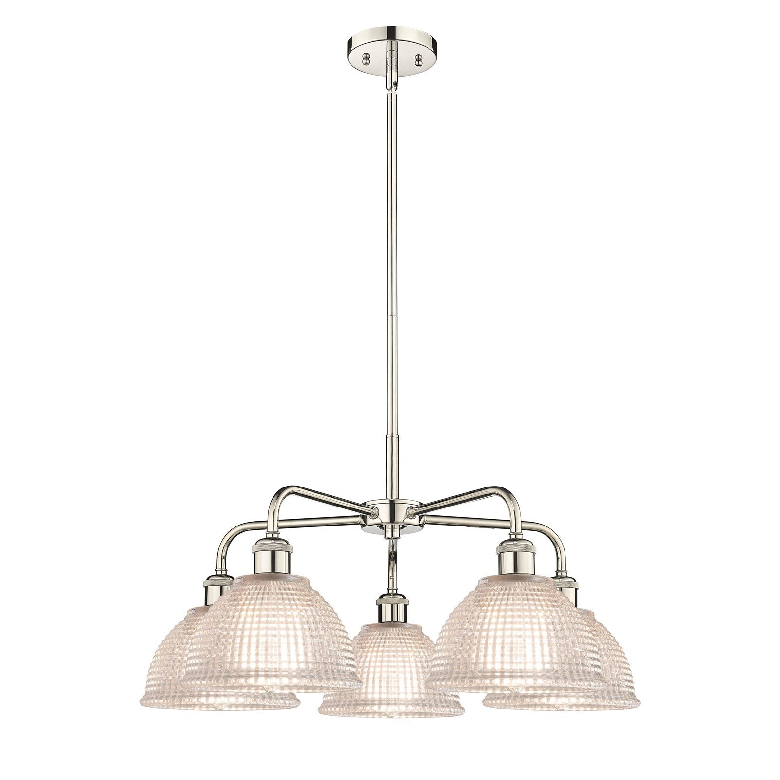 Innovations Arietta 26in 5-Light Chandelier | Industrial Polished Nickel and Clear Glass | Damp-Rated Dining Room & Living Room | Model 516-5CR-PN-G422