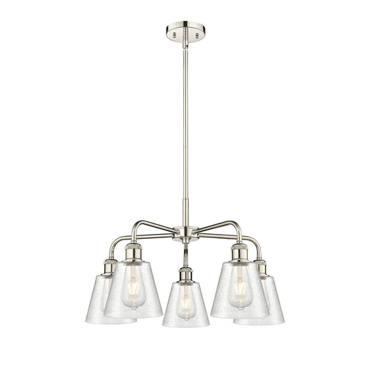 Innovations Caton 24.5in 5-Light Chandelier | Art Nouveau Polished Nickel Steel and Frosted Glass | Dining Room & Living Room | Model 516-5CR-PN-G454
