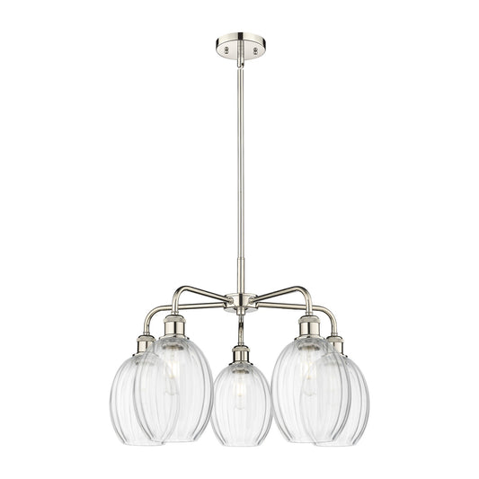 Innovations Preston Bulb 25in 5-Light Chandelier | Industrial Polished Nickel and Clear Glass | Dining Room & Living Room | Model 516-5CR-PN-G459-6CL