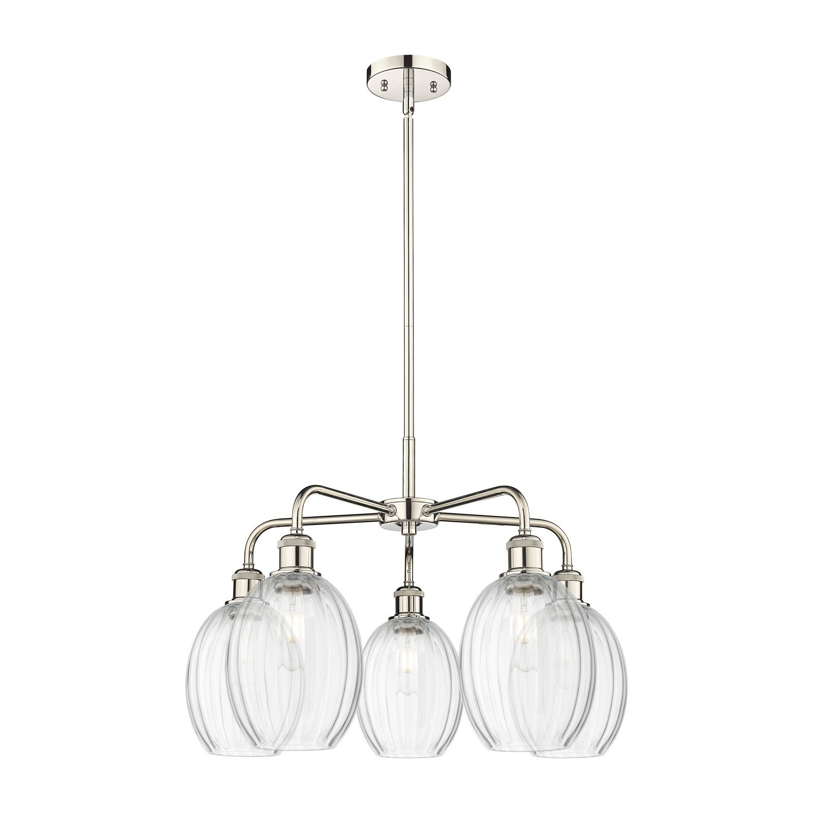 Innovations Preston Bulb 25in 5-Light Chandelier | Industrial Polished Nickel and Clear Glass | Dining Room & Living Room | Model 516-5CR-PN-G459-6CL