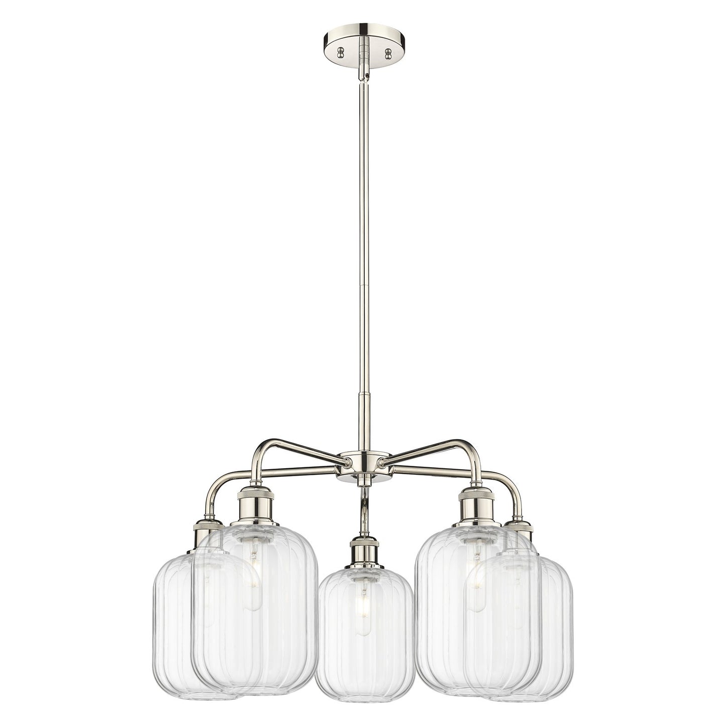 Innovations Preston Cylinder 25in 5-Light Chandelier | Industrial Polished Nickel and Clear Glass | Dining Room & Living Room | Model 516-5CR-PN-G460-7CL